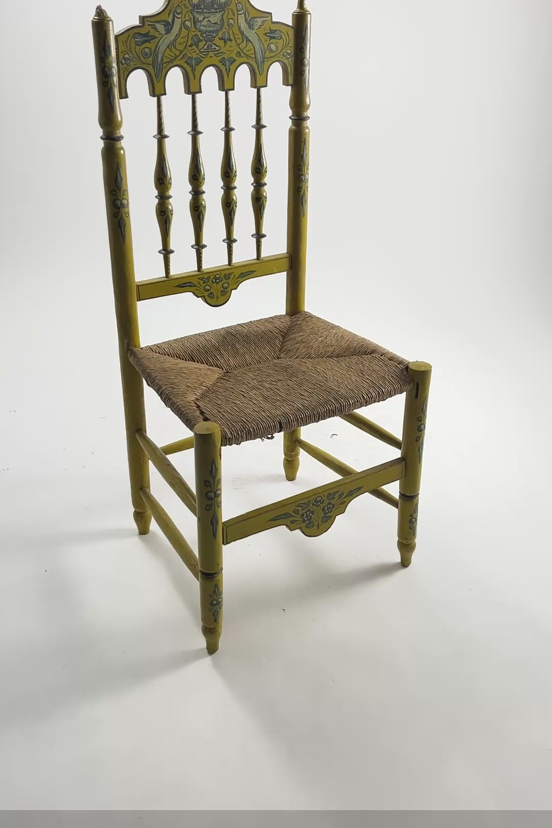ビデオを読み込む: Bird Painted Chair / 鳥のペイントチェア (イエロー)