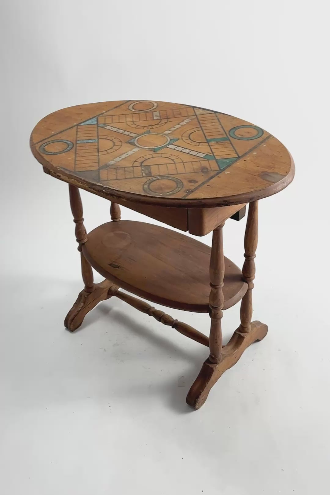 ビデオを読み込む: Antique Games Table with Hand-Painted Top / アンティーク ゲームテーブル（ハンドペイント）